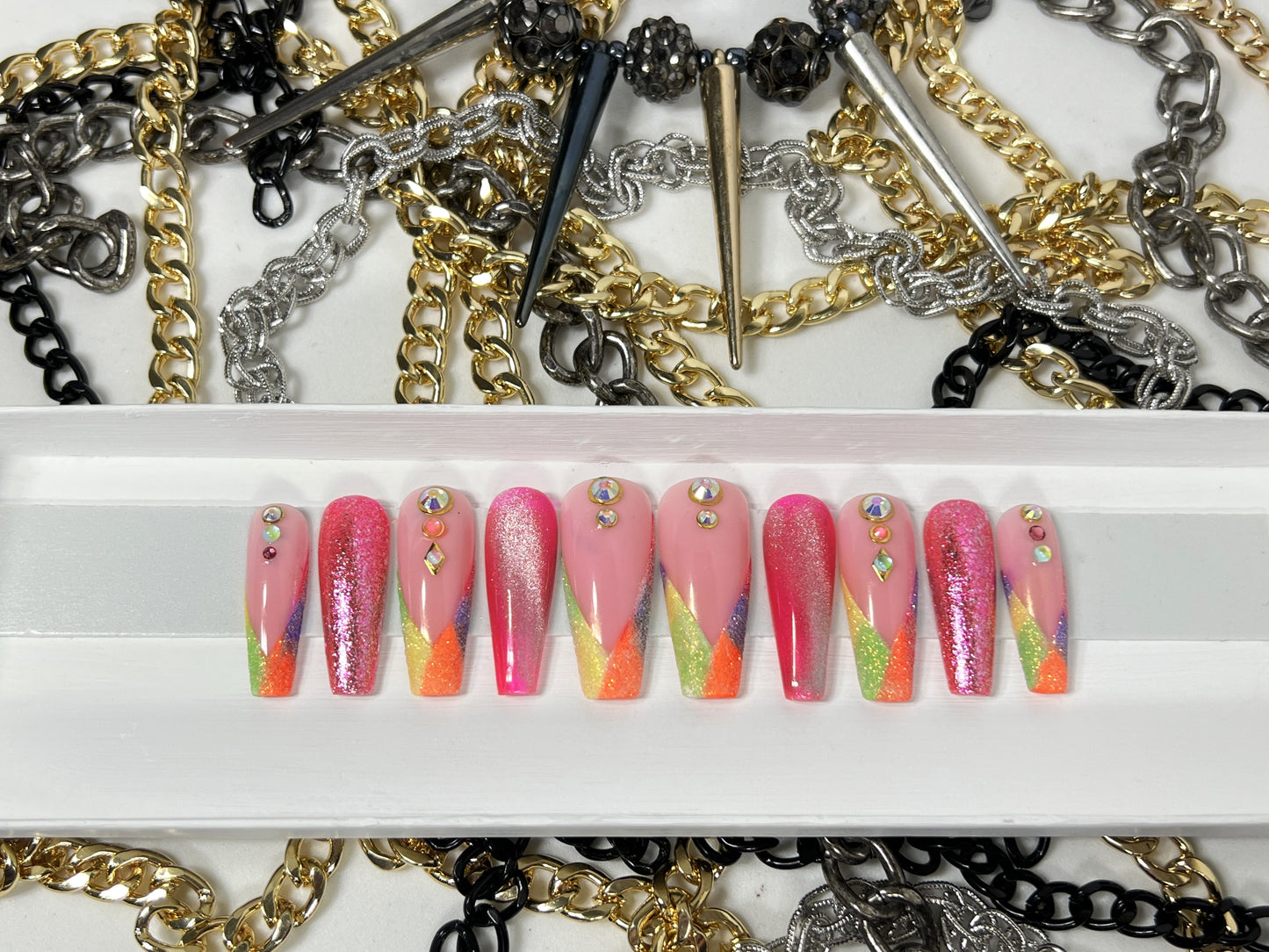 NFL MULTI-COLOR FRENCH SUGAR NAIL COFFIN TAPERED 10 PIECE SET UV GEL FULL COVER PRESS-ON- NAILS